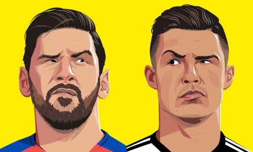 A cartoon style image of footballers Messi and Ronaldo